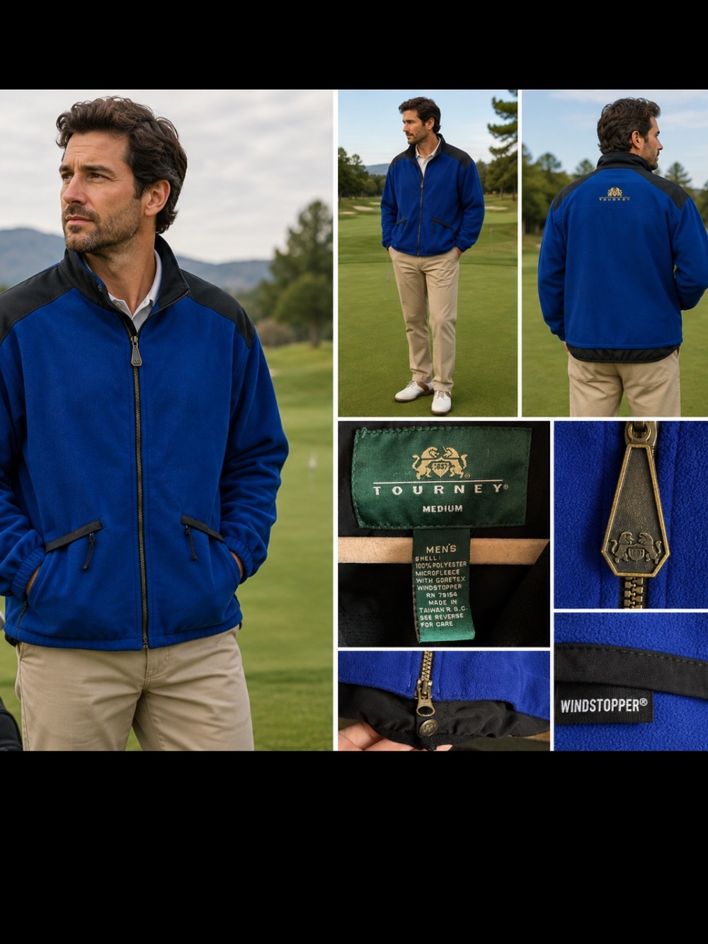 Tourney Gore-Tex Windstopper Fleece Jacket Men’s M Blue Full Zip Hiking Golf